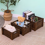 Large Vintage Brown Wooden Crates For Storage,Nesting Handmade Solid Wood Vintage Black Wood Storage Boxes.Storage Crates For Organizing.