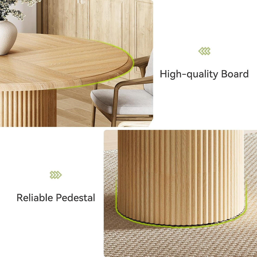LITTLE TREE 47 Inches Round Dining Table for 4, Farmhouse Natural Wooden Dini...