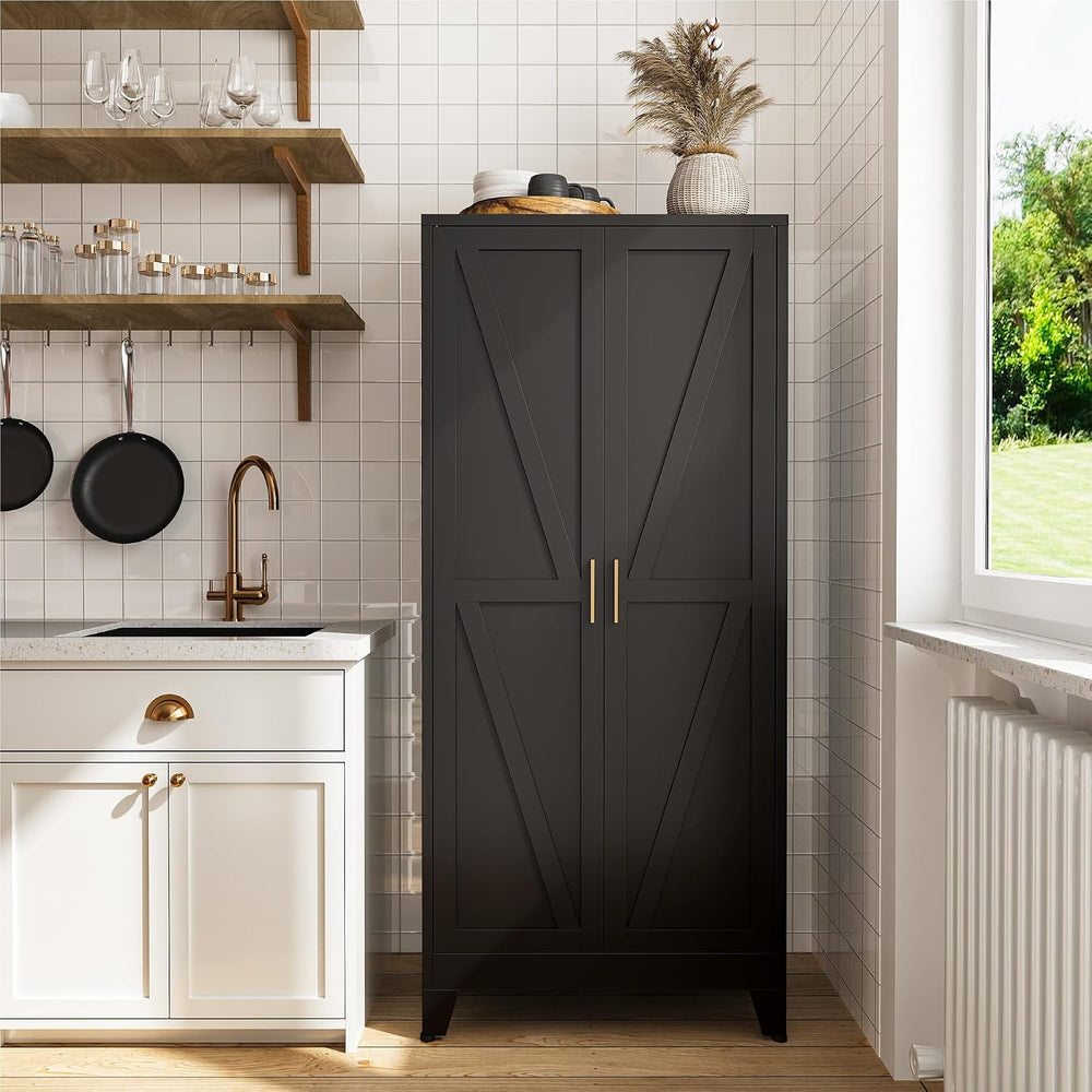 COFaR 61" Metal Pantry Cabinet in Black, Modern Storage Cabinet with Adj...