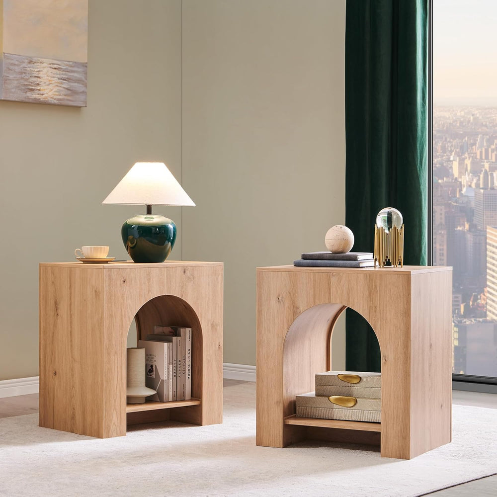 Arched End Table Set of 2 with Type-C Charging Station, 22" Modern Bedro...
