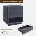 ACCOHOHO Nightstand with Charging Station, 22" Push-to-Open Bedside Table with 2 Storage Drawers, Large Modern End Table for Bedroom,Black