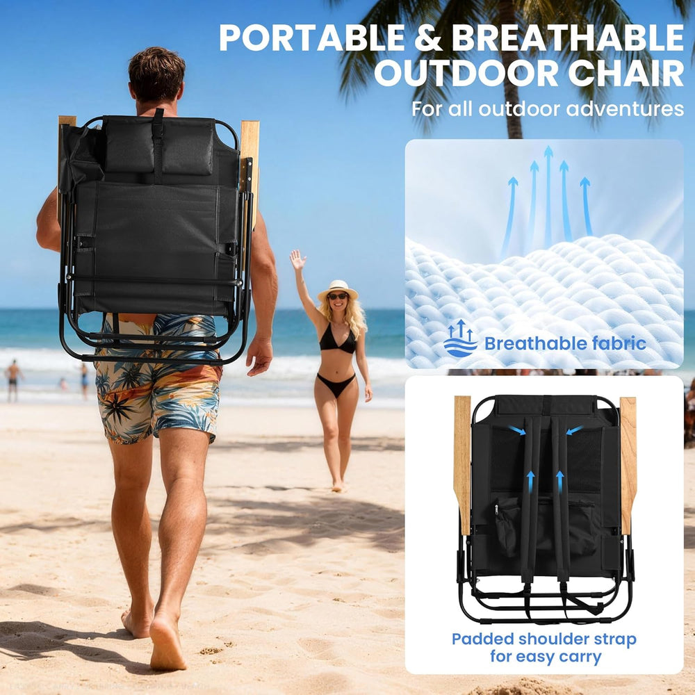 2 Pack Premium 5-Position Reclining Camping Chair - Portable Folding Lightwei...