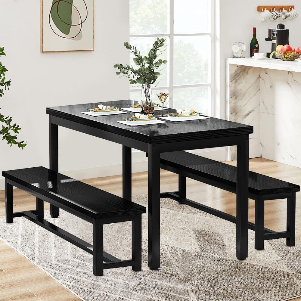 DKLGG Dining Table Set for 4, Wooden Kitchen Table with 2 Dining Bench | 47.2...