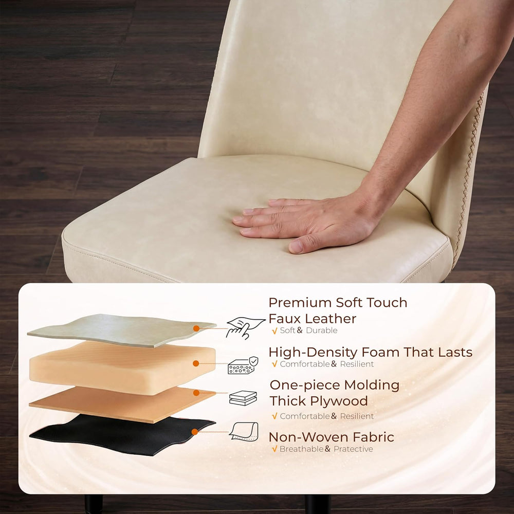Set of 4 Mid-Century Modern Dining Chairs, Beige Faux Leather Upholstered Kit...