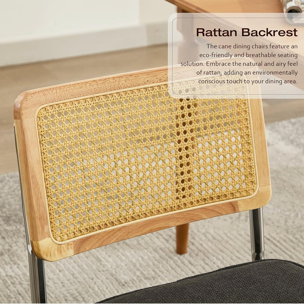 Rattan Back Linen Dining Chair Set of 4 Modern Breuer Designed Stainless Chro...