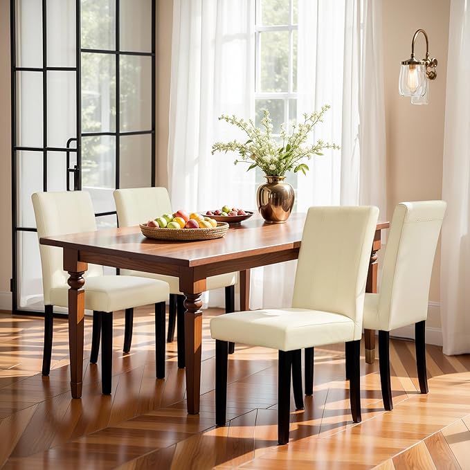 SyMax Dining Chairs Set of 4, Faux Leather Dining Room Chairs, Upholstered Modern High-End Kitchen Parson Side Chairs for Bedroom, Living Room, Cream (No Table)
