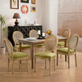 French Country Dining Chairs Set of 6,Farmhouse Upholstered Dining Room Chairs with Round Back and Solid Leg,Rattan Kitchen Chairs for Kitchen/Bedroom/Dining Room,Green