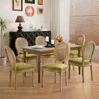 French Country Dining Chairs Set of 6,Farmhouse Upholstered Dining Room Chairs with Round Back and Solid Leg,Rattan Kitchen Chairs for Kitchen/Bedroom/Dining Room,Green
