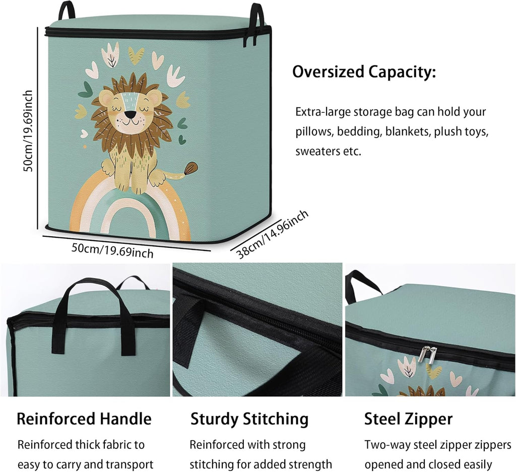 Large Comforter Storage Bag with Zipper,Closet Organizer for Clothes/Blankets/Quilts/Pillows,Fabric Moving Bags with Portable Handles 95L(2-Pack)