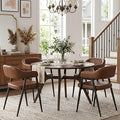HNY Modern Dining Room Arm Chairs Set of 4, Retro Faux Leather Upholstered Barrel Dining Chairs with Arms Mid-Century Brown Accent Chair with Metal Legs, Open-Back Kitchen Side Chair for Living Room