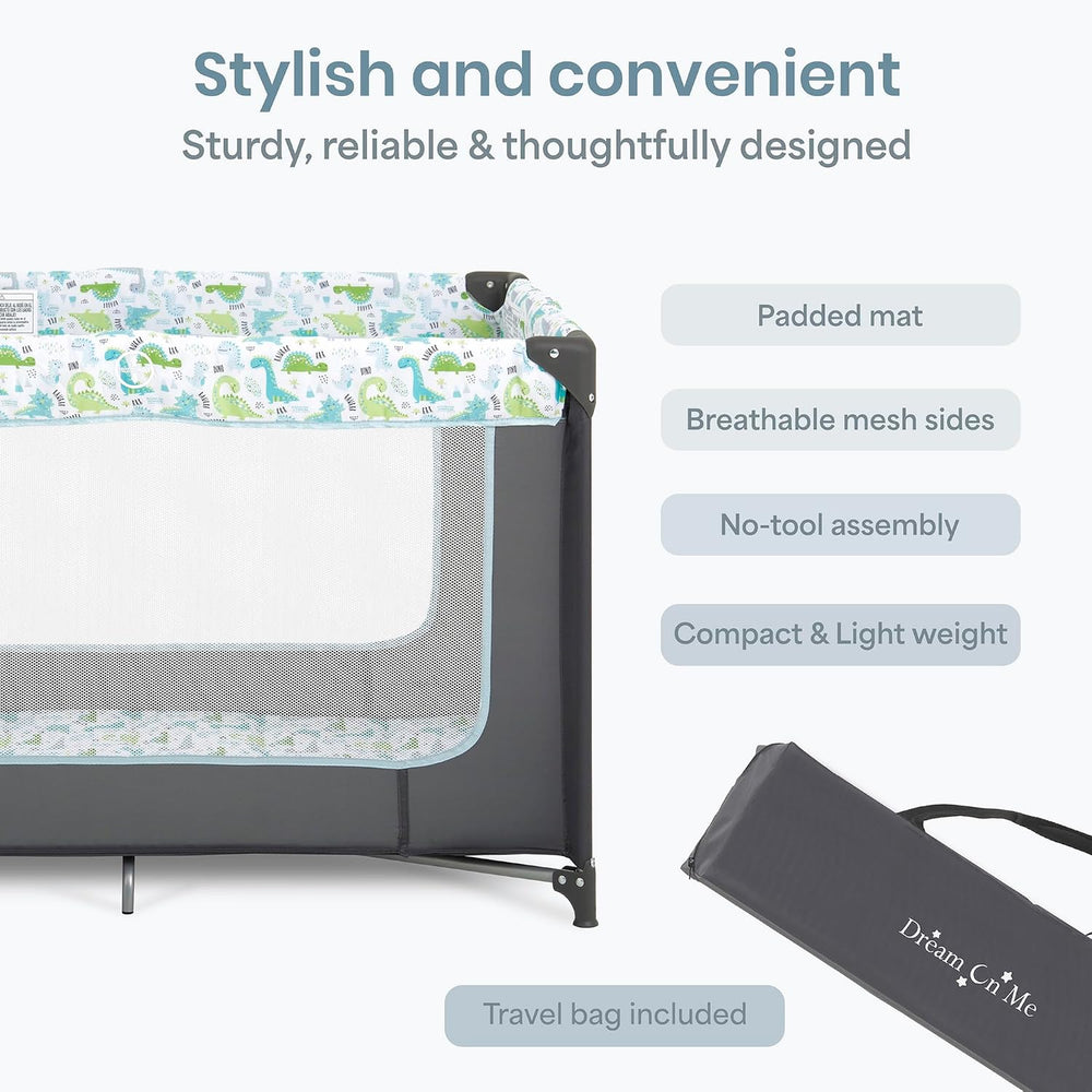 Dream On Me Zodiak Portable Playard, Compact for Travel, Carry Bag, Gray/Green