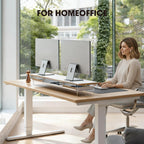 Fenge Dual Monitor Stand with Drawer, 42.5 Inch Large Monitor Riser with Acrylic Legs Supports, Computer Stand for Desk, 2 Tier Wood Desk Shelf with Storage Organizer for PC, Laptop, Printer, TV