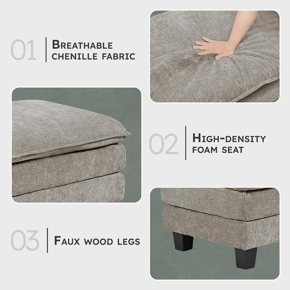 Lexicon Chenille Upholstered Rectangle Ottoman, Foot Stool, Black Faux Wood F...