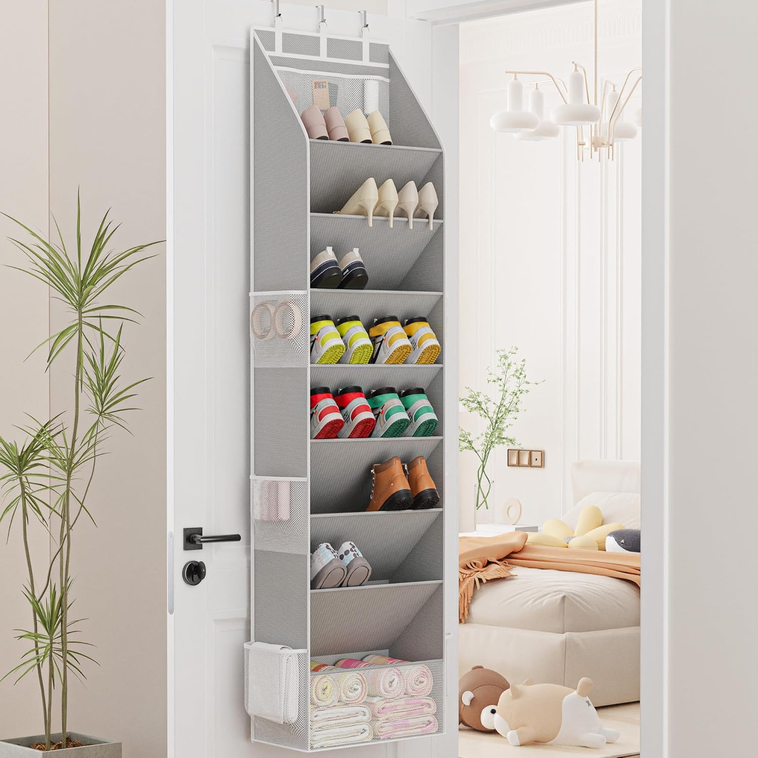 Shoe Organizer, Over the Door Shoe Organizer, Hanging Closet Shoe Storage with Large Deep Pockets, Fits 16–24 Pairs of Sneakers, Sandals, Boots, Gray