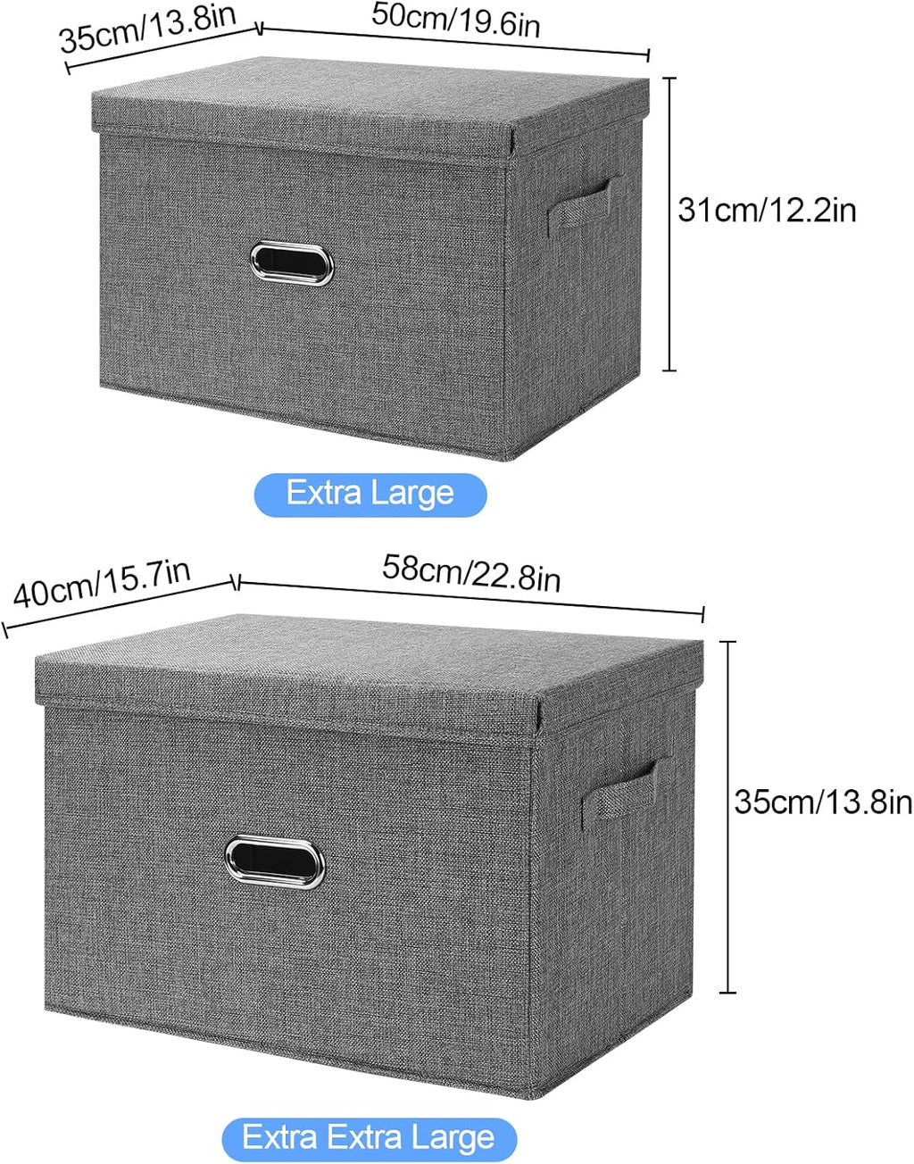 Large Linen Fabric Foldable Storage Bins with Removable Lid and Handles, Washable Storage Box Organizer Containers Baskets Cube with Cover for Bedroom,Office(Cream, XXL(2-Pack))