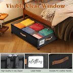 Under Bed Storage with Wheels, Rolling Under Bed Storage Containers with Clear Lid and Handles for Clothes, Shoes, Blankets, Pillows, Toys, Books, Bags (60L, 30.9 x 16.9 x 6.7in, Black, 2 Pack)