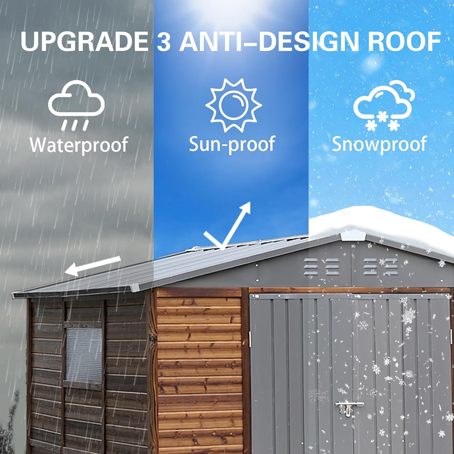 Shed 8' x 8' Storage Shed, 8x8 FT Wood Sheds & Outdoor Storage Clearance, Utility and Tool Garden Shed, Waterproof Storage Shed Large with Lockable Doors for Backyard, Patio, Outside
