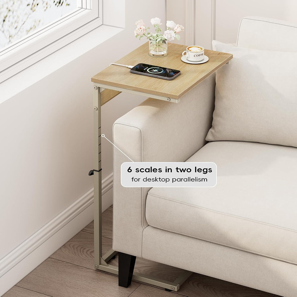 Vagusicc C Shaped End Table with Charging Station, Adjustable Height Side Tab...