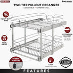 Rev-A-Shelf 2-Tier Kitchen Cabinet Pullout Shelf and Drawer Organizer Slide Out Pantry Storage Basket in Multiple Sizes, 18 x 22 In, 5WB2-1822CR-1