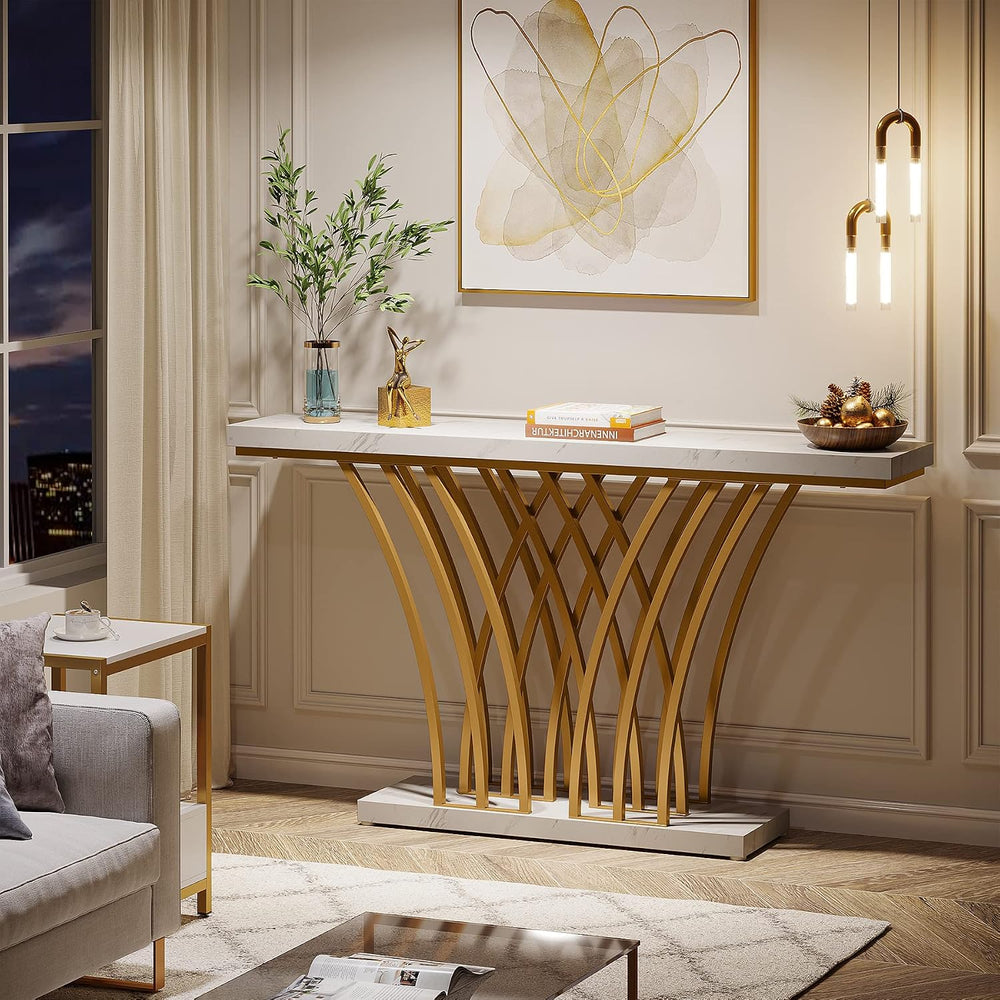 Tribesigns 59 inch Gold Console Table, Modern Entryway Table with Grid-Shaped...