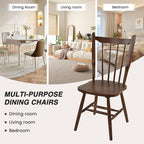 HNY Walnut Windsor Dining Chairs Set of 6, Farmhouse Wooden Kitchen Chairs with Spindle Back, Mid Century Modern Armless Kitchen Side Chair for Dining Living Room Restaurant
