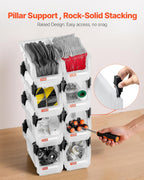 VEVOR Plastic Stackable Storage Bins, 10.9 x 5.5 x 5.1 inch (8 Pack), Plastic Containers for Organizing & Storage Bins for Closet, Garage, Small Parts, Office Supplies, Other Accessories, Transparent