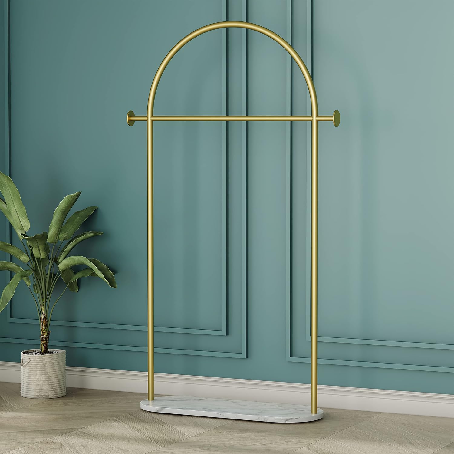 HKaikzo Gold Clothing Rack with Real Marble Base – 67" Freestanding Garment Display Stand, Holds 150+ lbs, Modern Metal Coat Rack for Boutique Store, Entryway, Bedroom & Small Spaces