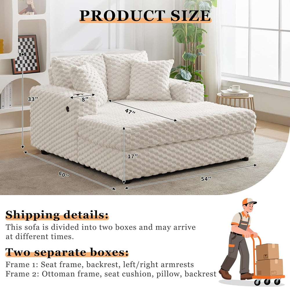 Chaise Lounge 60″ Oversized – Upholstered Sofa Bed Reading Chair, Beige | Hig...