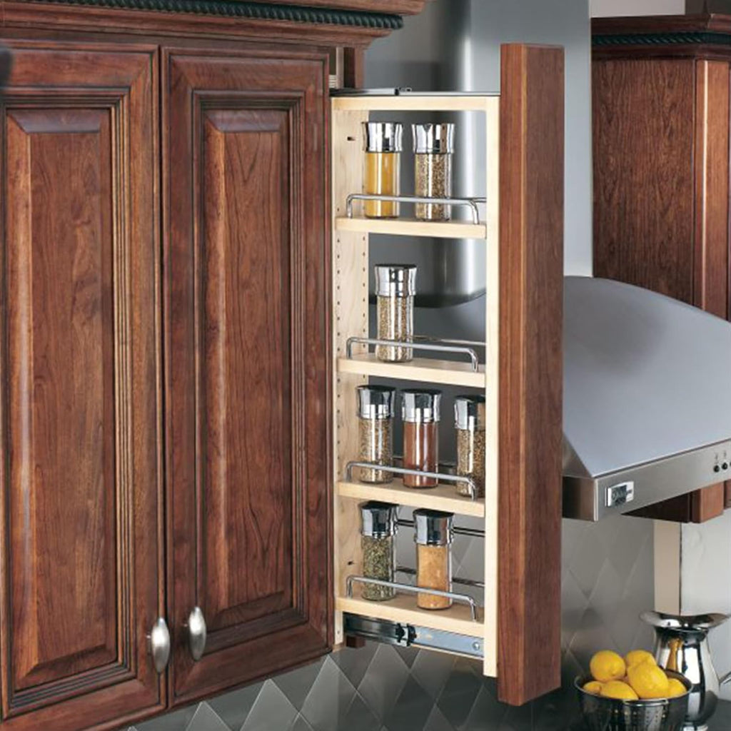Rev-A-Shelf Kitchen Cabinet Pullout Wall Filler Wooden Organizer Slide Out Pantry Storage w/Soft-Close in Multiple Sizes, 6 x 33 in, 432-WFBBSC33-6C