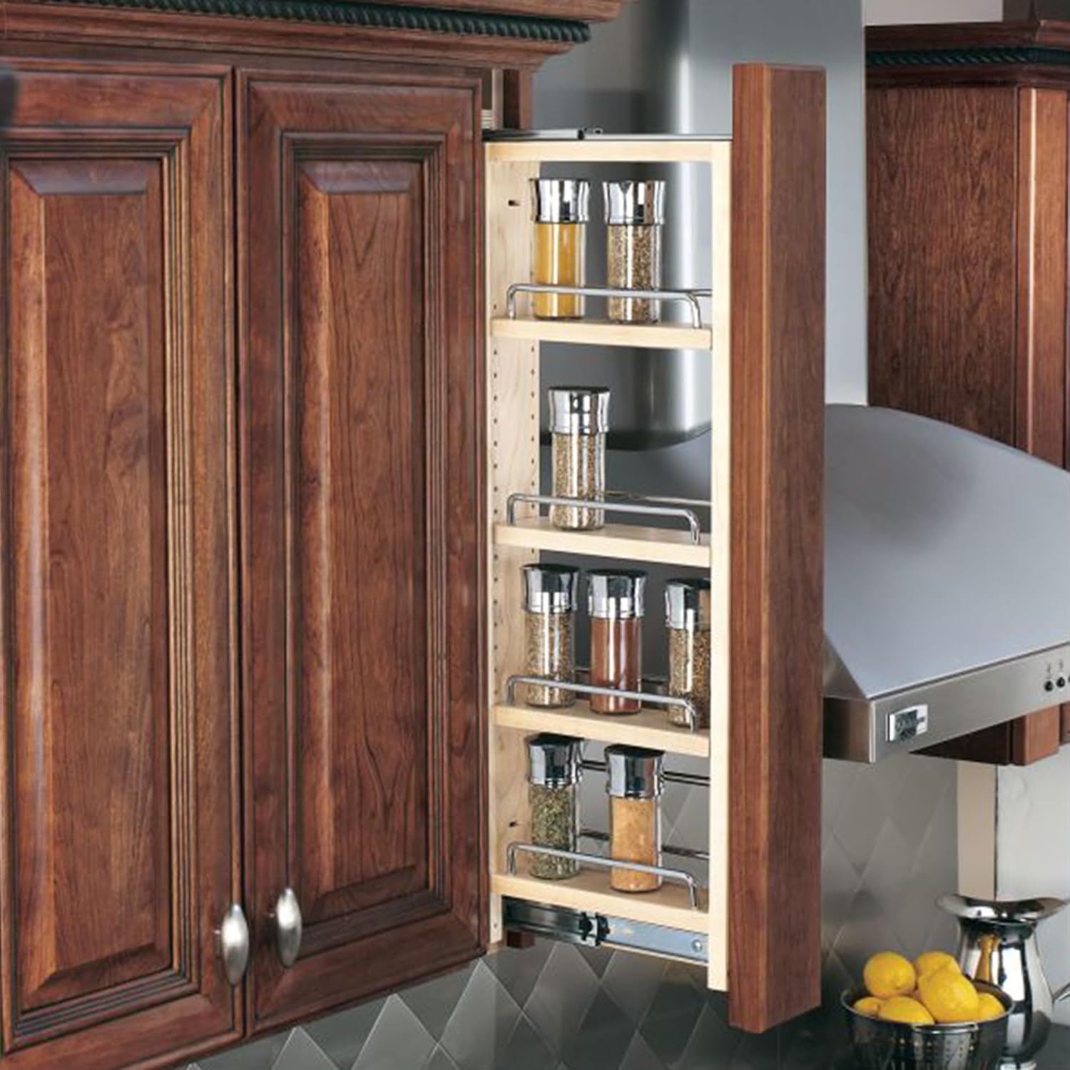 Rev-A-Shelf Kitchen Cabinet Pullout Wall Filler Wooden Organizer Slide Out Pantry Storage w/Soft-Close in Multiple Sizes, 6 x 33 in, 432-WFBBSC33-6C