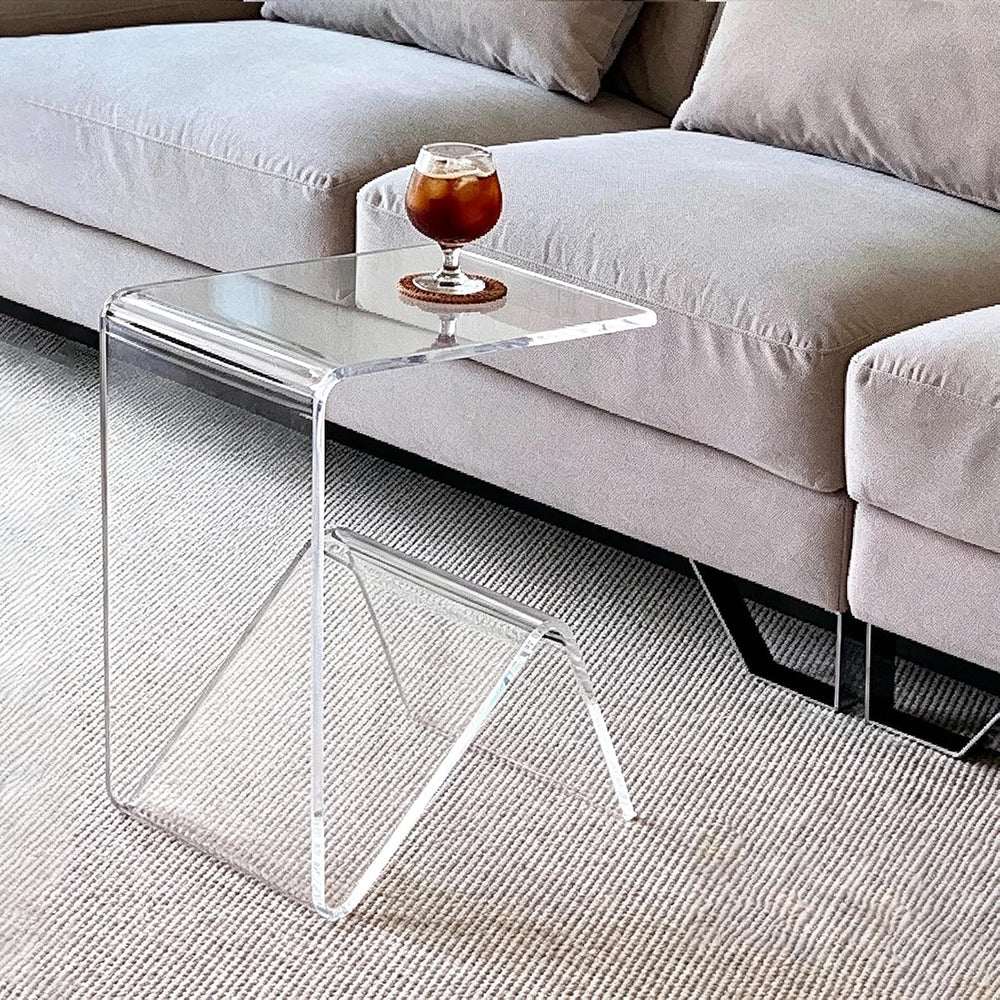 Acrylic C-Shaped Sofa End Table, Acrylic Clear Couch Side Table Modern Tray S...