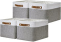 DULLEMELO Fabric Baskets for Storage, Office, Home,Nursery,Organizing Baskets for Shelves, Bedroom, Toys,Gift,Fabric Storage Basket with Handles(White&Grey,15"x11"x9.5",4-Pack)