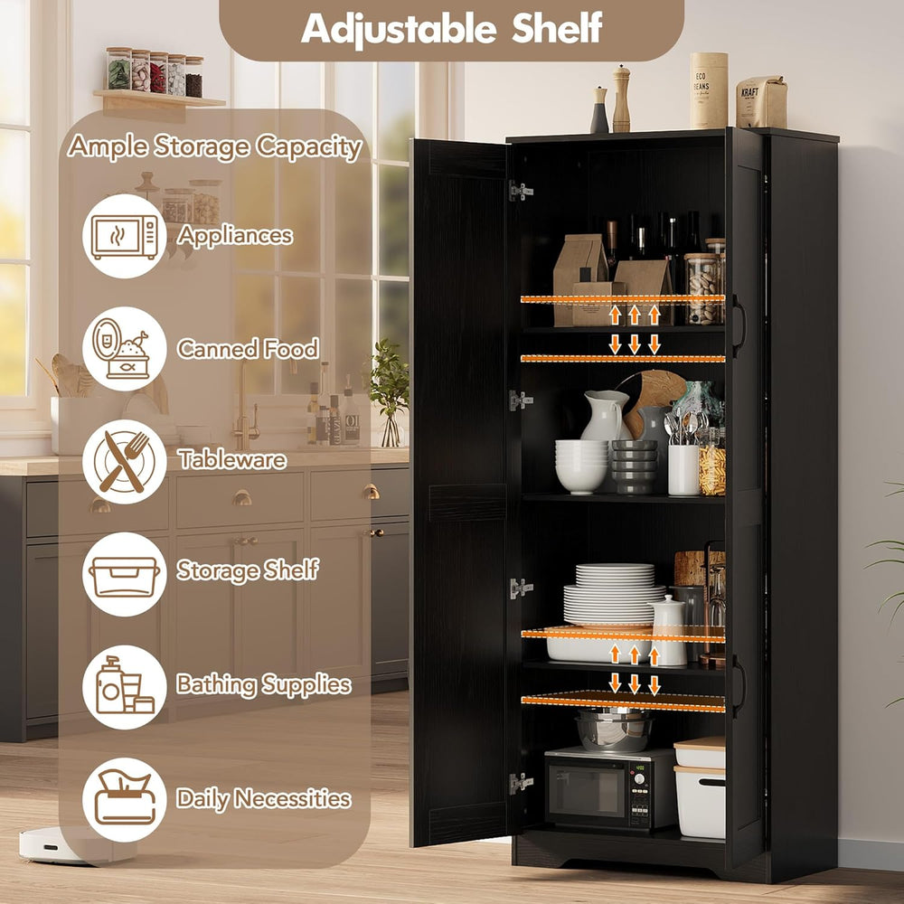GAOMON Adjustable Shelf Storage Cabinet 60" Tall Black, 2-Door Pantry wi...