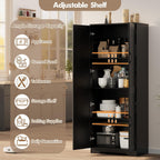 GAOMON Adjustable Shelf Storage Cabinet 60" Tall Black, 2-Door Pantry with Shelves for Kitchen Organization, Bathroom Storage, Living Room