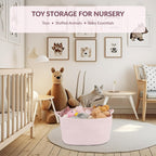 XUANGUO Large Rectangle Woven Cotton Rope Blanket Basket 22"x17"x12" Pink | Storage basket for nursery and living room; toy basket for kids, laundry basket for clothes and towels, or gift basket.