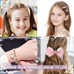 Princess Jewelry Box for Girls with Hair Accessories,Girls Hair Clips Bows Set, Fashion Hair Styling Kit with Mirror,Pink Sparkle Trinket Box Includes Hair Clips