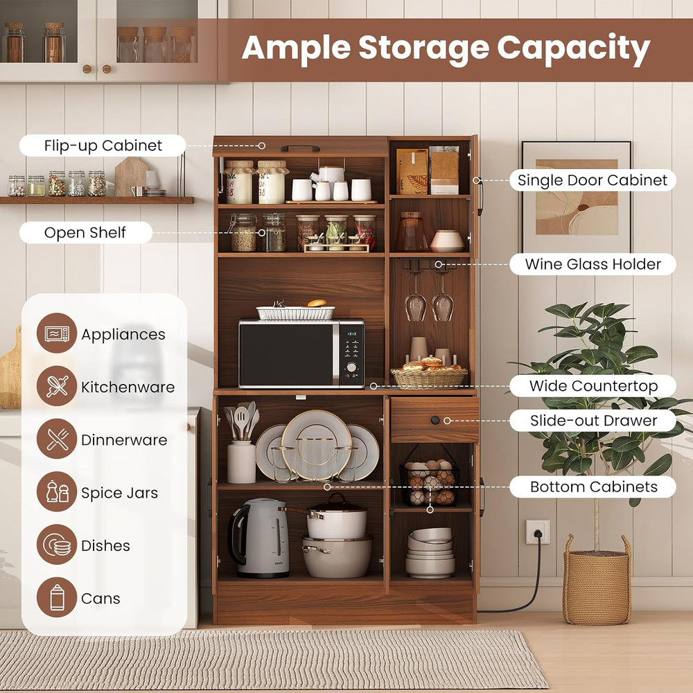 LOKO 66” Tall Pantry with Charging Station, Freestanding Storage Cabinet with...