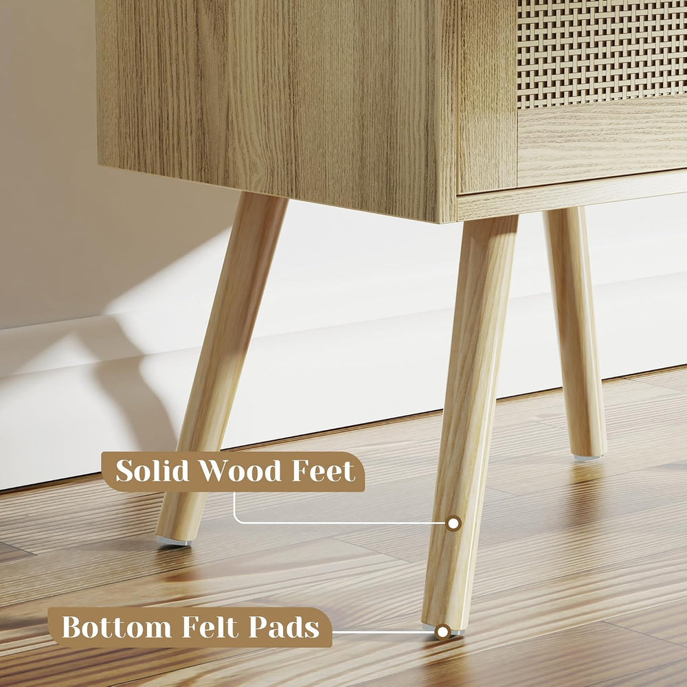 SUPERJARE Nightstands Set of 2, Night Stands with Charging Station & PE R...