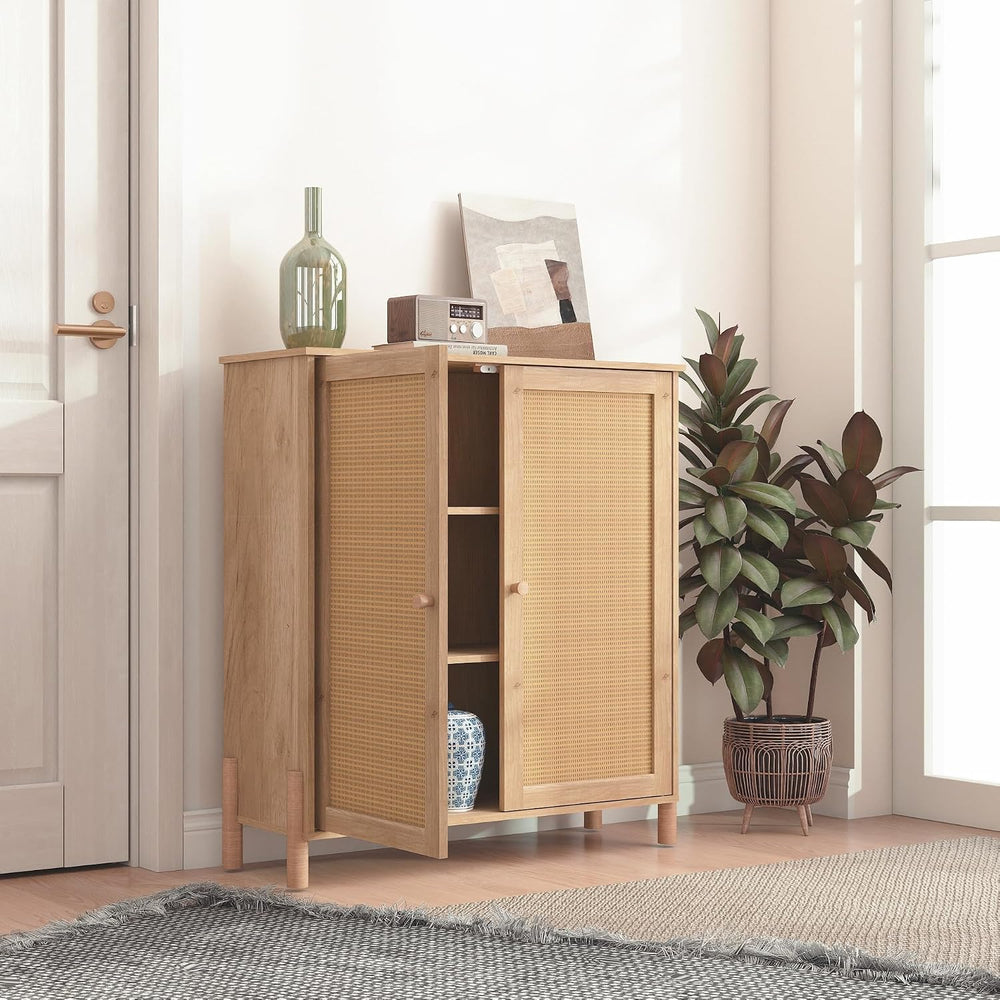 CIATRE Mid-Century Modern Natural Storage Cabinet with Woven Rattan Doors &am...