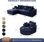MAXYOYO L Shape Sectional Sofa Couch and Round Chaise Lounge, Modern Cloud Couch with Ottoman, Comfy Sofa with Layered Cushion, Tufted Upholstered Sleeper Chair for Living Room, No Assembly Required