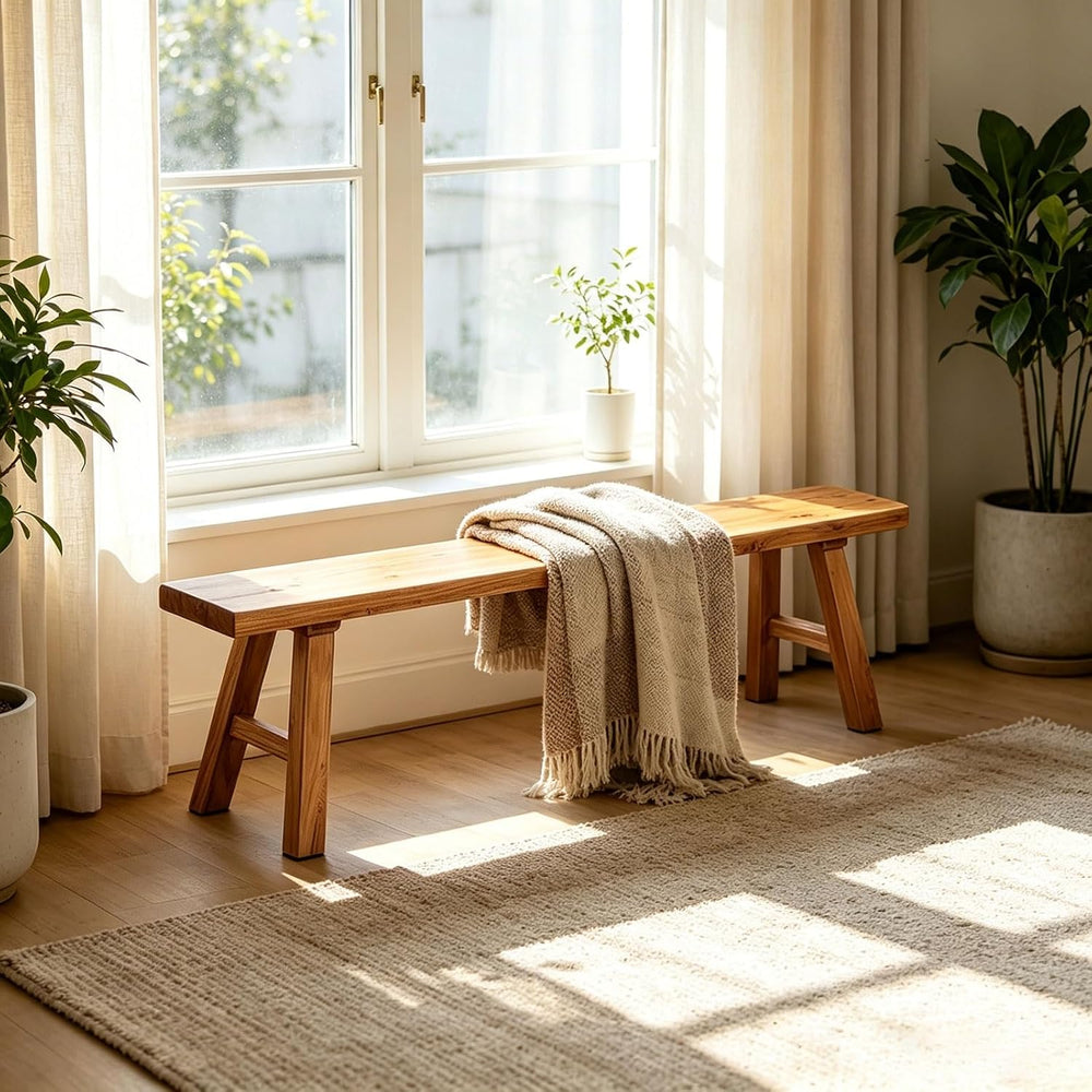 Farmhouse Indoor Wooden Living Room Dining Benchs Narrow Noodle Bench For Ent...