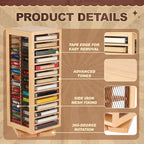 Ripeng Cassette Tape Holder, 28 Capacity 360° Rotating Double Sided Storage Rack, Natural Metal & Wood Display Shelf for Home, Music Studio