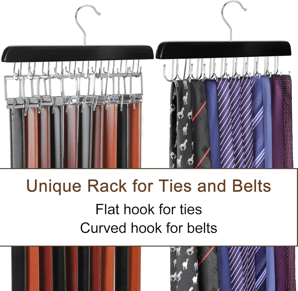 TOPIA HANGER 20 Hooks Belt Tie Hanger Space Saving for Closet, 2 IN 1 Belt Ties Racks Max 30 Belts with 30 Ties Capacity, Curved with Flat Hooks for Belts,Ties,Bras,Closet Organizers and Storage CT69B