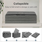 Medium 15" 21 Quart Collapsible Stackable Storage Bins with Lids, 1 Pack Gray Foldable Fabric Closet Storage Boxes with Lids, 4 Handles Heavy-duty Linen Cube Baskets for Bedroom