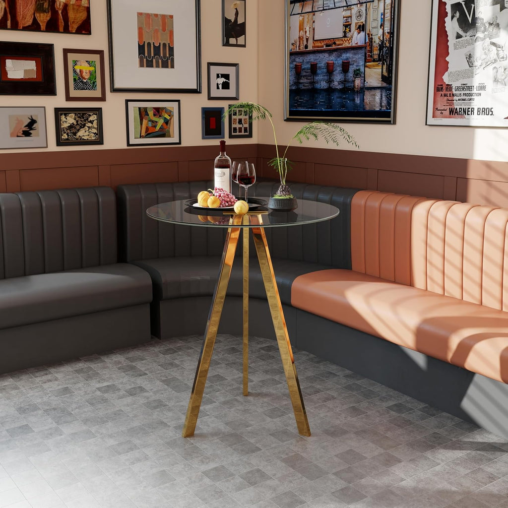 Round Bar Table, 37.4" High Pub Table, 31" Small Cocktail Table with Metal Base & Glass Top, for Small Spaces, Bistro Pub, Cafe(Gold)