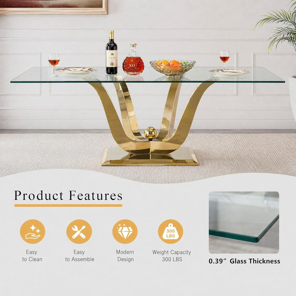 HomVent 70'' Glass Dining Table Set for 4, Modern Rectangle Kitchen T...