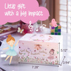 The Memory Building Co Ballerina Musical Jewelry Box Plays Classic Melody, Storage Organizer Music Box for Kids Ages 6-12, MDF Wood w/ 2 Fabric Lined Ring Bracelet Necklace Treasure Compartments