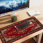 Red Vintage Persian Rug Mouse Pad – Large Extended Desk Mat 35.43 x 15.75 in – Oriental Carpet Design, Non-Slip Rubber Base, Waterproof Surface, Keyboard & Mouse Pad for Office, Gaming, Home