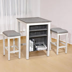 3-Piece Wooden Dining Table Set, Kitchen Island with Seating for 2, Kitchen Bar Table with Stools, Counter Height Dining Table Set, Rustic Gray Antique White, Farmhouse Style