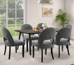 Upholstered Dining Chairs Set of 6, Mid Century Modern Dining Kitchen Chairs with Solid Wood Legs & Fabric Backret for Kitchen and Dining Rome, Grey